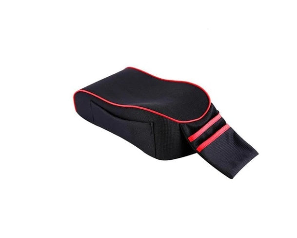 Car Armrest Box Pad designed for comfortable driving with cushioning and stylish black-red design.