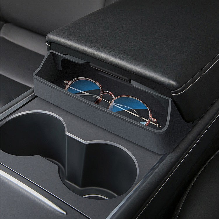 Car Glasses Case storing sunglasses in a vehicle's center console for organized and stylish interior storage.